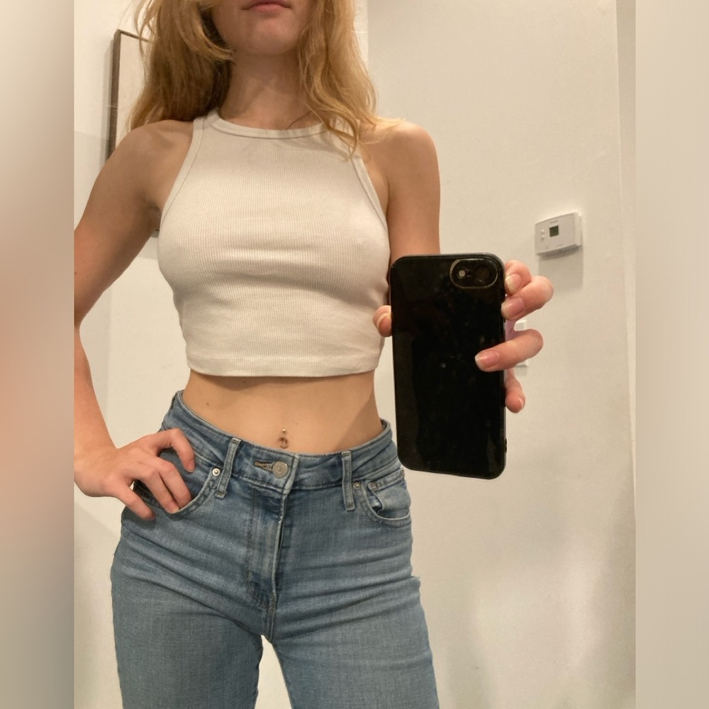 White Sleeveless Crop Top Crew Neck